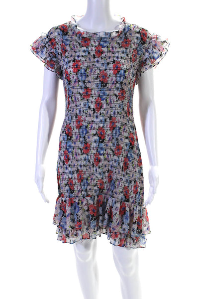 Veronica Beard Women's Ruffle Round Neck Sleeveless Floral Mini Dress Size 2