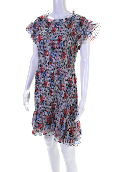 Veronica Beard Women's Ruffle Round Neck Sleeveless Floral Mini Dress Size 2