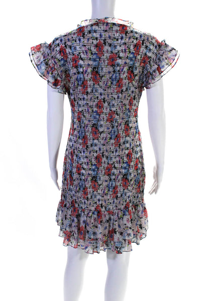 Veronica Beard Women's Ruffle Round Neck Sleeveless Floral Mini Dress Size 2