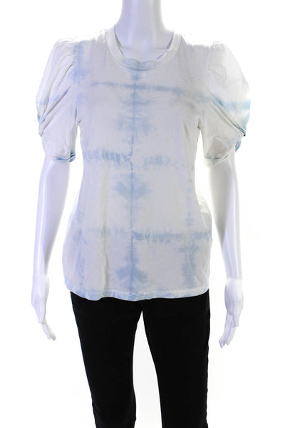 ALC Women's Crewneck Short Sleeves Tie Dye Blouse White Blue Size XS