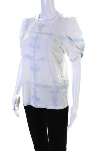 ALC Women's Crewneck Short Sleeves Tie Dye Blouse White Blue Size XS