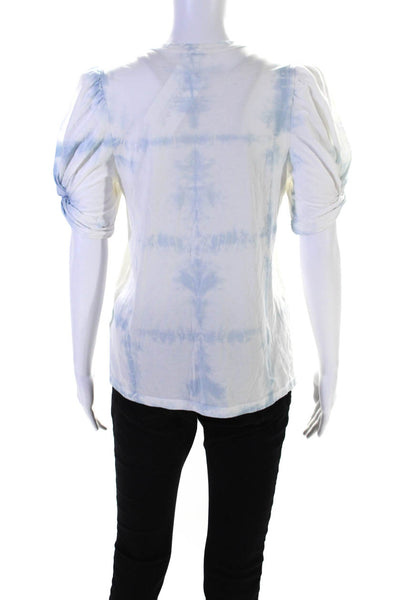 ALC Women's Crewneck Short Sleeves Tie Dye Blouse White Blue Size XS