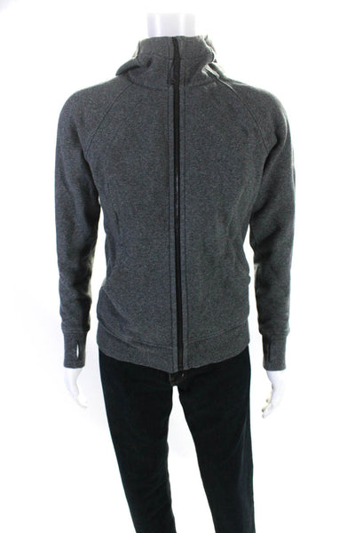 Lululemon Womens Full Zipper High Neck Long Sleeves Hoodie Gray Cotton Size 10