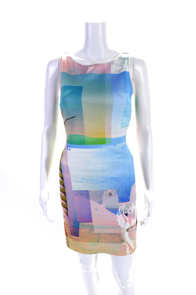 Clover Canyon Womens Abstract Print Cut Out Back Dress Multi Colored Size Small