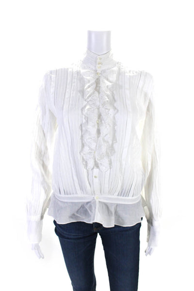 Ralph Lauren Rugby Womens Lace Ruffled Button Down Shirt White Cotton Size 6