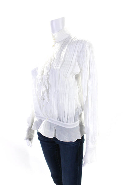 Ralph Lauren Rugby Womens Lace Ruffled Button Down Shirt White Cotton Size 6