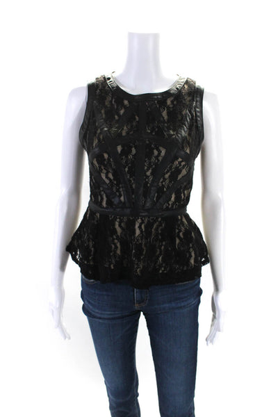 Ark & Co Womens Lace Sleeveless Peplum Tank Top Black Beige Size Small