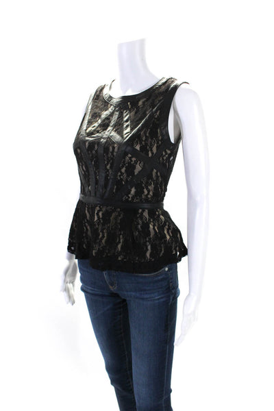 Ark & Co Womens Lace Sleeveless Peplum Tank Top Black Beige Size Small