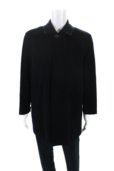 Brooks Brothers Womens Wool Fleece Long Sleeve Mid Length Coat Navy Blue Size M