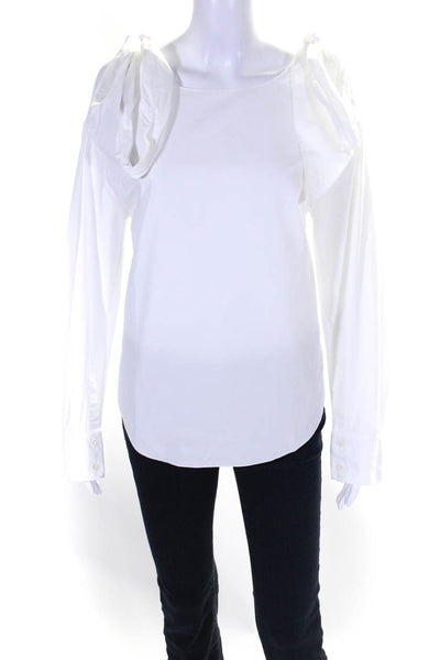 Chloe Womens Cotton Long Sleeve Cold Shoulder Blouse White Size 34