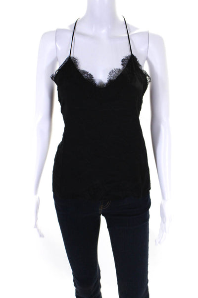 Cami NYC Womens Silk Georgette Lace Trim Racerback Camisole Blouse Black Size S