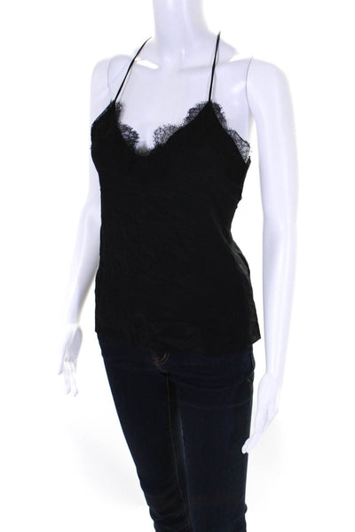 Cami NYC Womens Silk Georgette Lace Trim Racerback Camisole Blouse Black Size S