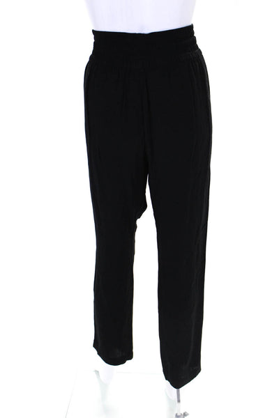 A.L.C. Womens Elastic Waist Top Stitch Straight Leg Dress Trousers Black Size S