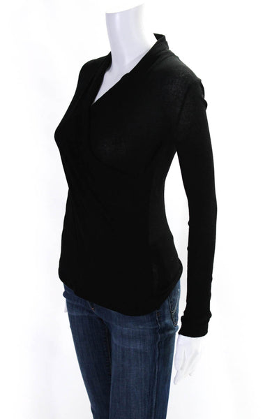 Vince Womens Ribbed Knit Surplice Long Sleeve Top Blouse Black Size Extra Small