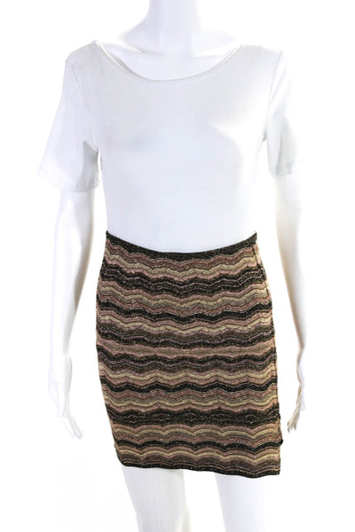 M Missoni Womens Metallic Knit Chevron Mini Bodycon Skirt Brown Pink Size IT 40