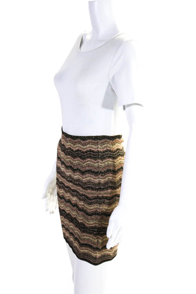 M Missoni Womens Metallic Knit Chevron Mini Bodycon Skirt Brown Pink Size IT 40