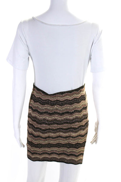 M Missoni Womens Metallic Knit Chevron Mini Bodycon Skirt Brown Pink Size IT 40