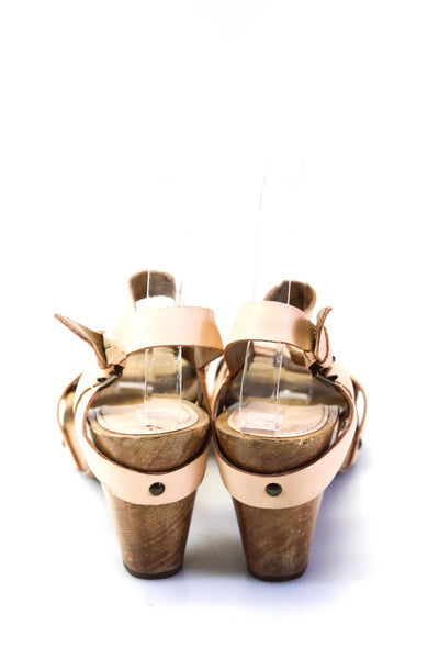 Schuler And Sons Womens Wooden Block Heel Ankle Strap Sandals Beige Size 9