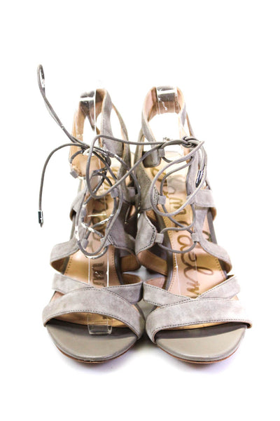 Sam Edelman Womens Yardley Strappy Block Heel Lace Up Sandals Gray Suede 8.5