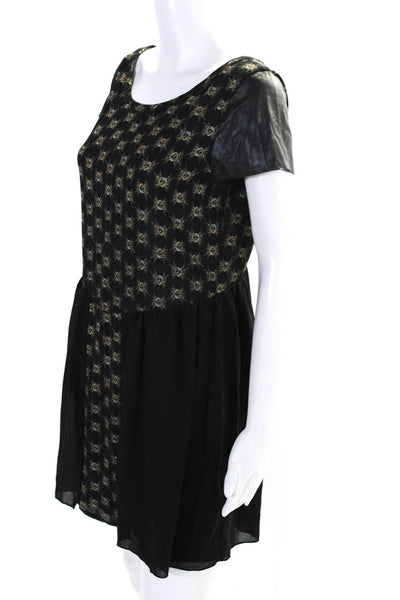 House of Harlow 1960 Womens Patchwork Ruched Short Sleeve Dress Black Size S