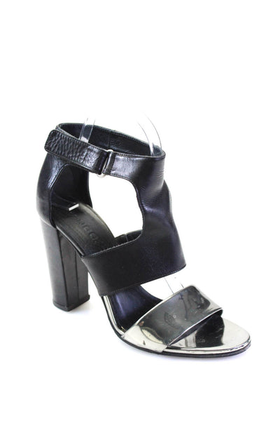 Vince Womens Colorblock Metallic Hook Pile Tape Strap Block Heels Black Size 7.5