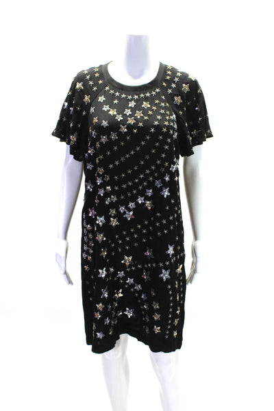 Juicy Couture Womens Short Sleeve Sequin Embellished Shift Dress Black Size 10