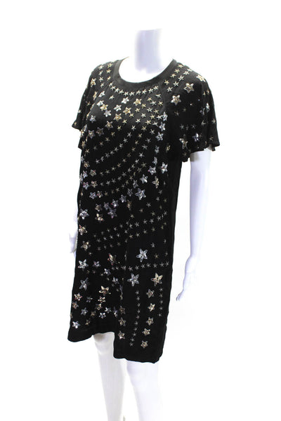 Juicy Couture Womens Short Sleeve Sequin Embellished Shift Dress Black Size 10