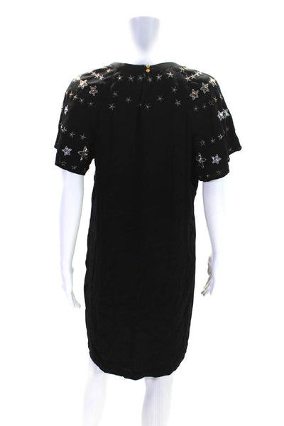 Juicy Couture Womens Short Sleeve Sequin Embellished Shift Dress Black Size 10