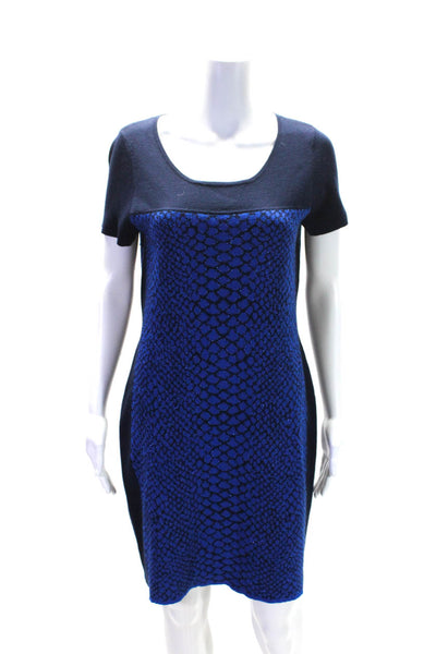 Magaschoni Womens Wool Metallic Snakeskin Print Knit Dress Blue Size M