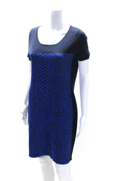 Magaschoni Womens Wool Metallic Snakeskin Print Knit Dress Blue Size M