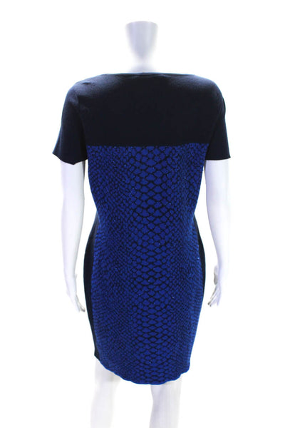 Magaschoni Womens Wool Metallic Snakeskin Print Knit Dress Blue Size M