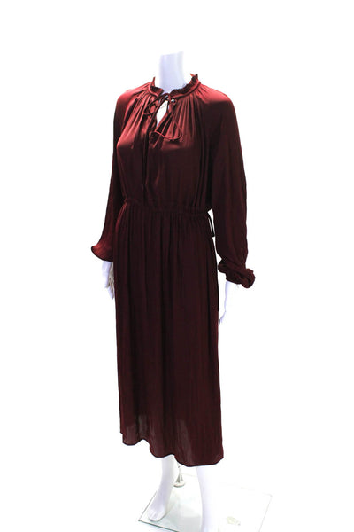 MDRN Women's Round Neck Lon Sleeves Cinch Waist Midi Dress Burgundy Size XL