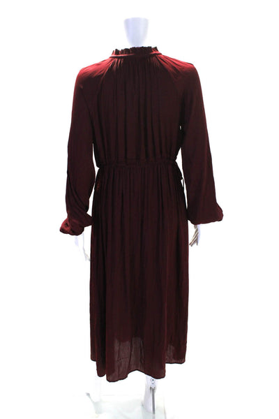 MDRN Women's Round Neck Lon Sleeves Cinch Waist Midi Dress Burgundy Size XL