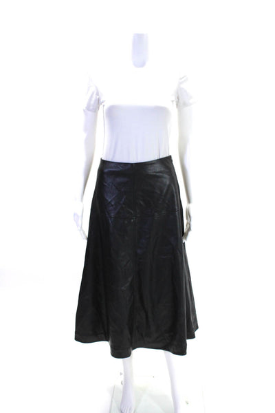 Modern Citizen Women's Zip Closure Flare Leather Midi Skirt Black Size S