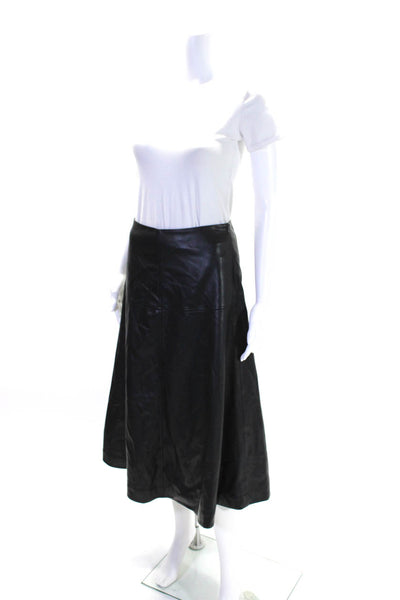 Modern Citizen Women's Zip Closure Flare Leather Midi Skirt Black Size S