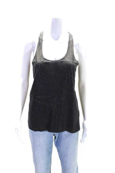 Vince Women's Scoop Neck Sleeveless Sequin Tank Top Blouse Black Size S