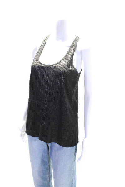 Vince Women's Scoop Neck Sleeveless Sequin Tank Top Blouse Black Size S