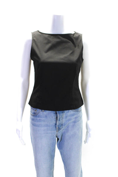 Theory Women's Round Neck Sleeveless Slit Hem Blouse Black Size S