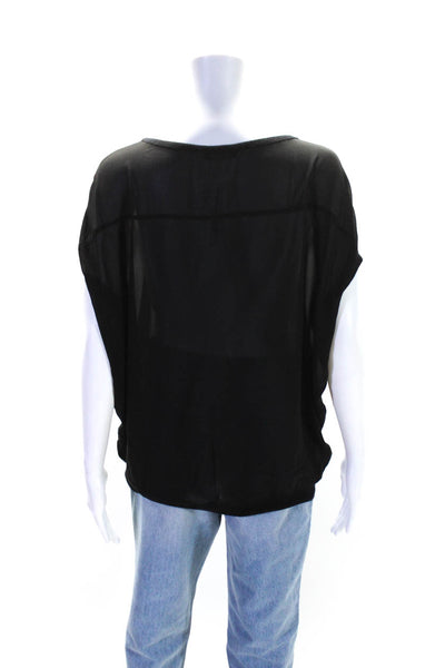 Vince Women's Round Neck Short Sleeves Sheer Blouse Black Size S