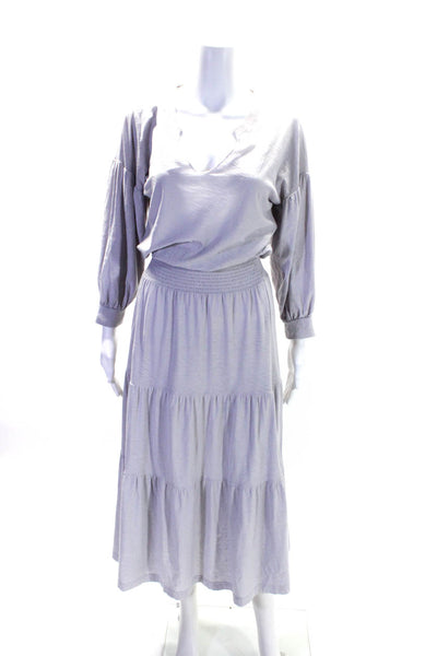 Nation LTD Women's Round Neck Long Sleeves Smocked Tiered Maxi Dress Gray Size S