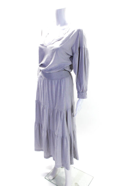 Nation LTD Women's Round Neck Long Sleeves Smocked Tiered Maxi Dress Gray Size S