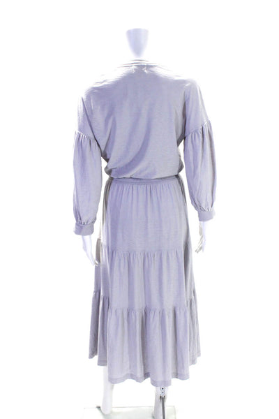 Nation LTD Women's Round Neck Long Sleeves Smocked Tiered Maxi Dress Gray Size S