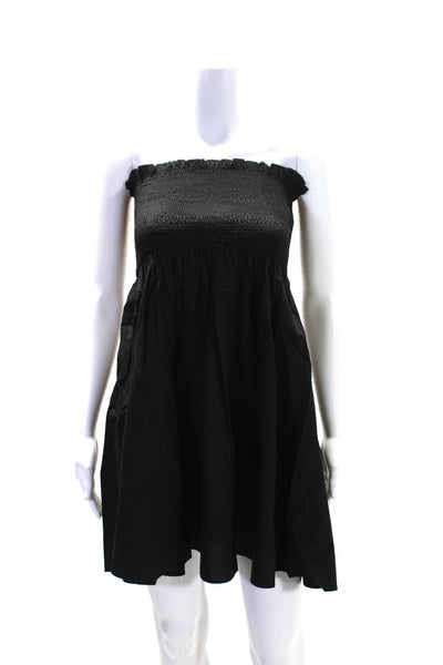 J Crew Women's Smocked Square Neck Sleeveless Fit Flare Mini Dress Black Size S