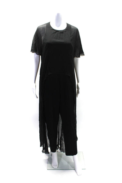 Trina Turk Womens Silk ContrastShort Sleeve Straight Leg Jumpsuit Black Size 6