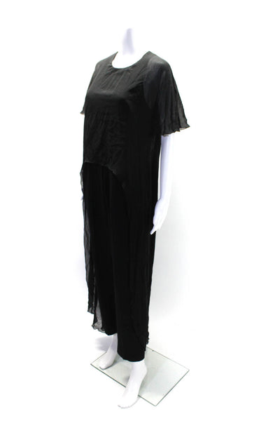 Trina Turk Womens Silk ContrastShort Sleeve Straight Leg Jumpsuit Black Size 6