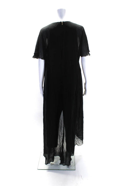 Trina Turk Womens Silk ContrastShort Sleeve Straight Leg Jumpsuit Black Size 6