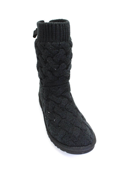 UGG Australia Womens Suede Trim Lace Up Cable Knit Mid Calf Boots Black Size 9