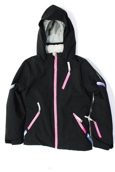 Spyder Girls Front Zip Hooded Lightweight Jacket Black Pink Blue Size 8