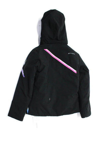 Spyder Girls Front Zip Hooded Lightweight Jacket Black Pink Blue Size 8