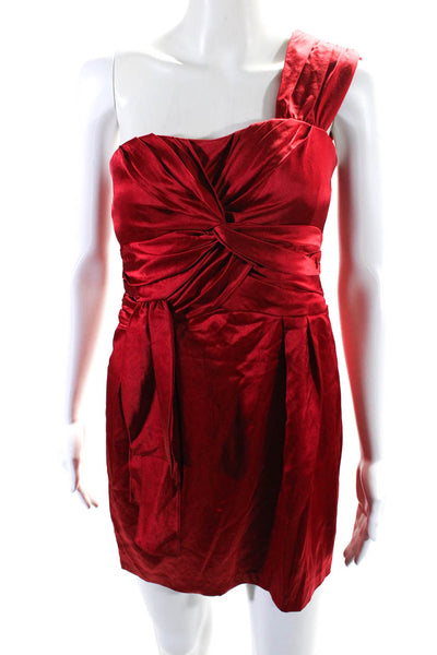 Nanette Lepore Womens Satin Pleated Waist One Shoulder Mini Dress Red Size 2